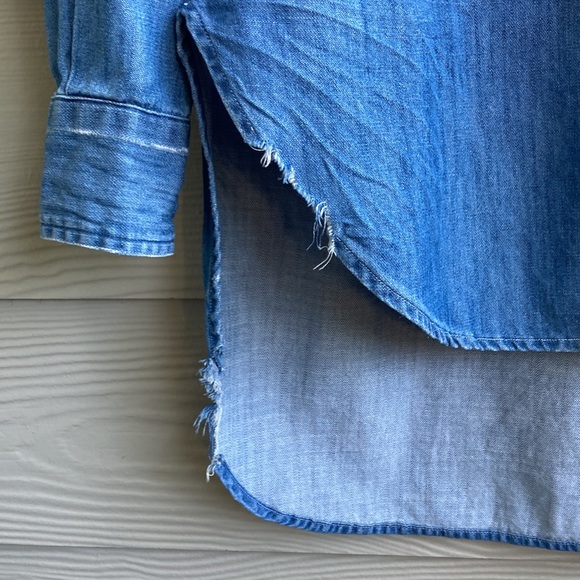 Frank & Eileen Grayson Denim Chambray Distressed Button Front Shirt - Picture 5 of 12